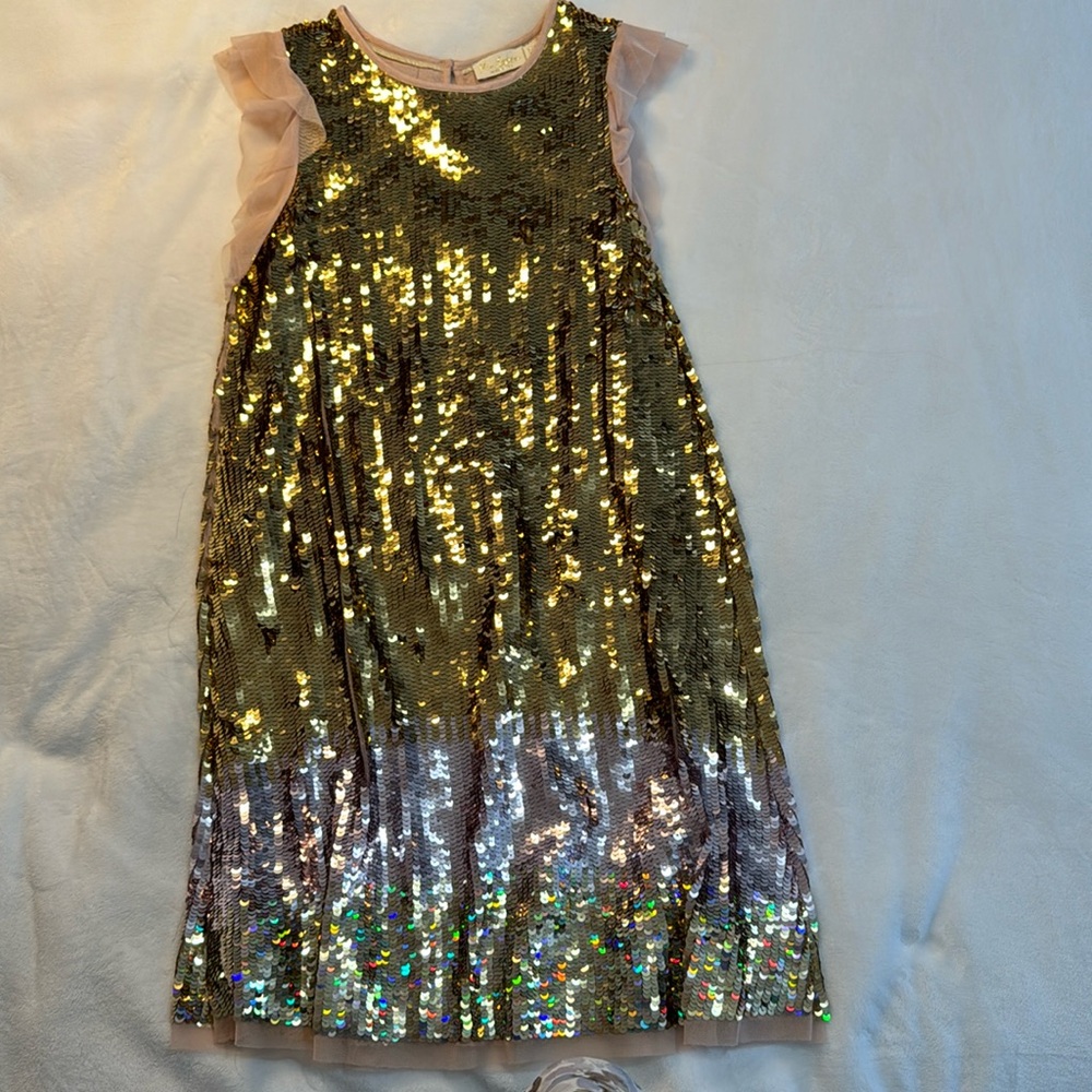 Mini Boden Sequin Flutter Sleeve Party Dress Size 11-12